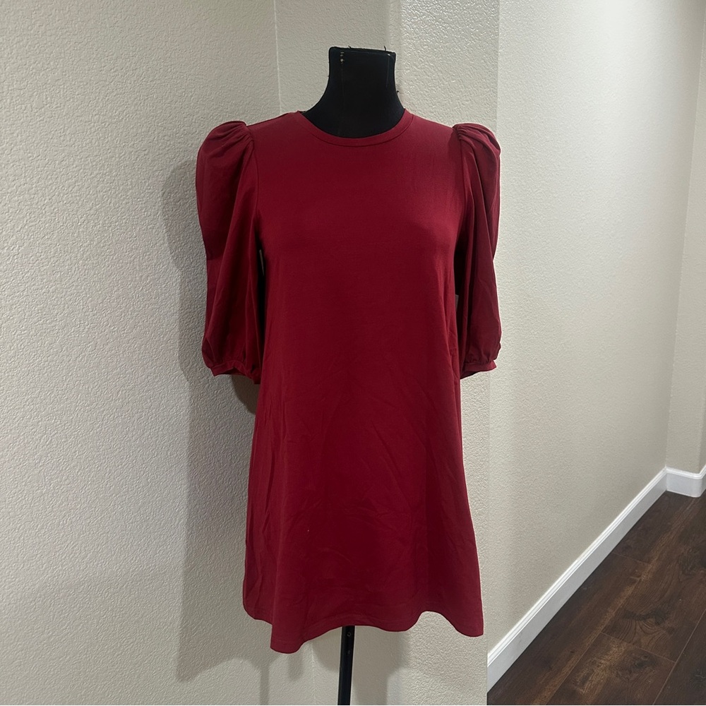 TCEC Burgundy Puff-Sleeve Mini Dress